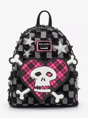 NWT Loungefly x Avril Lavigne Black & Pink Plaid Heart Skull Mini Backpack